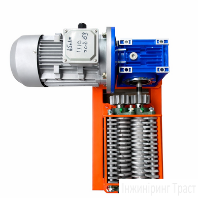 Crusher 200mm*150mm for industrial waste. Glass crusher with 1.5 kW reduction motor. Orange