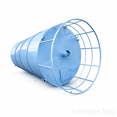 Blue silo for storing grain, feed, cement, sand, granules, pellets, and other bulk materials.