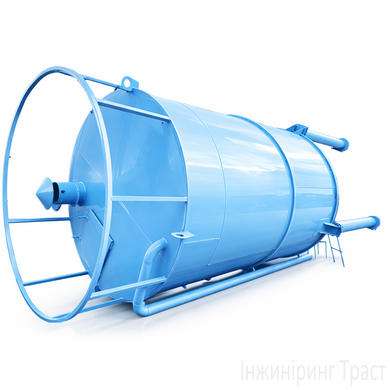 Blue silo for storing grain, feed, cement, sand, granules, pellets, and other bulk materials.