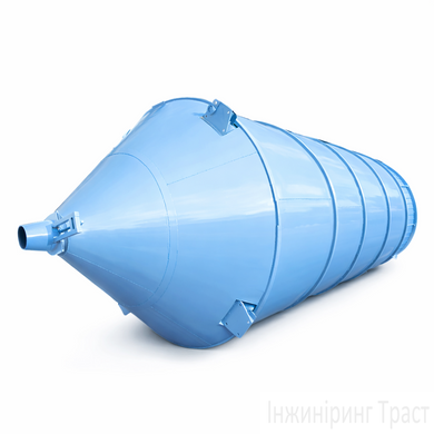 Blue silo for storing grain, feed, cement, sand, granules, pellets, and other bulk materials.